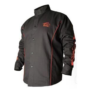 BSX Black Stallion Extreme 9oz Black w/Red Flames FR Cotton Welding Jacket BX9C